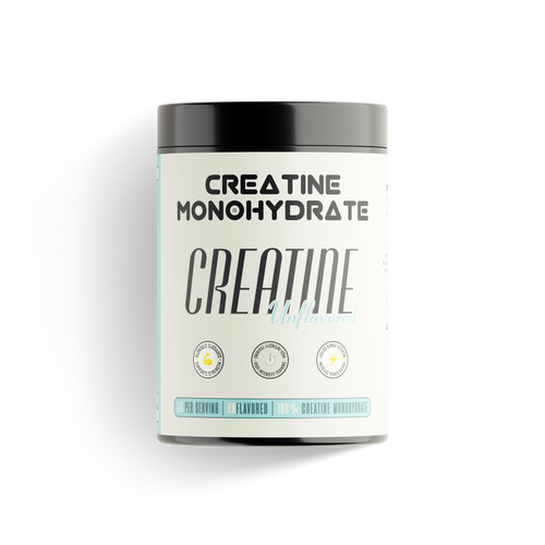 Unflavored creatine monohydrate supplement container for muscle strength and daily training